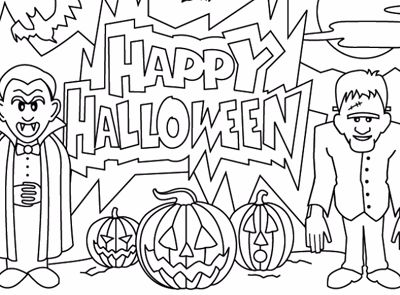 Happy Halloween Black and white coloring pages