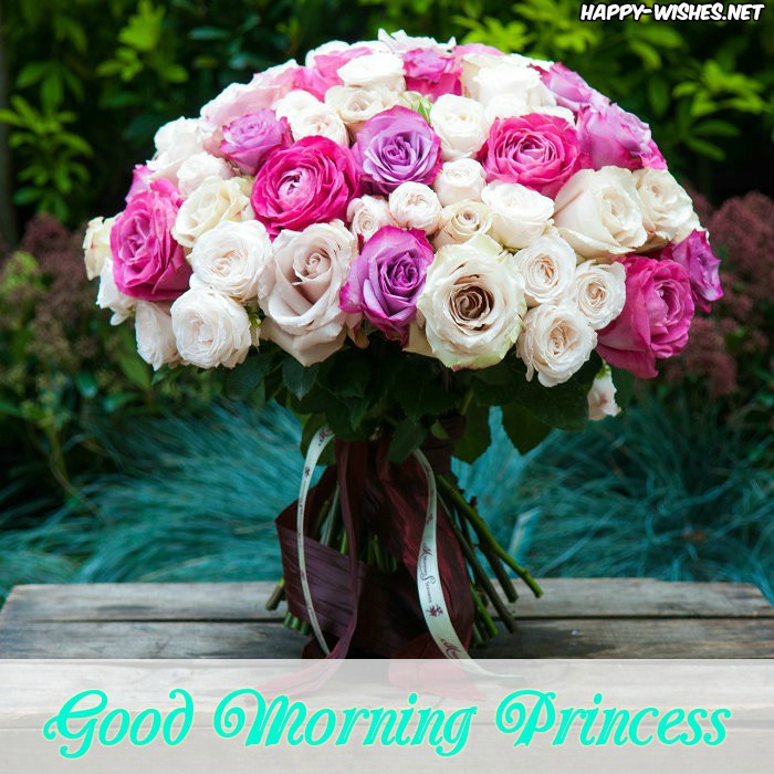 Good Morning Princess Wishes With Flower Bouqet Images