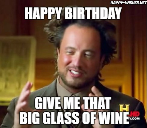 Happy birthday memes on wine glass